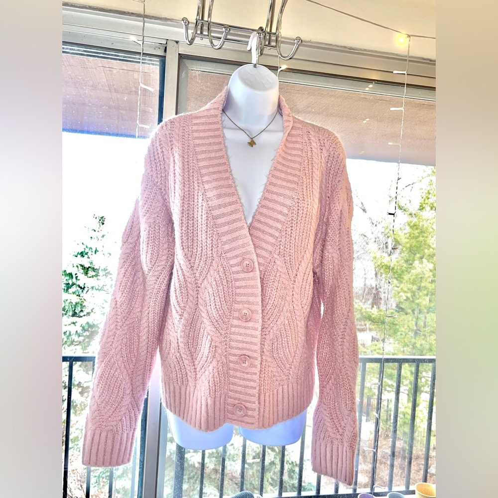 (SOLD) Sparkly Pink Knit Cardigan Sweater